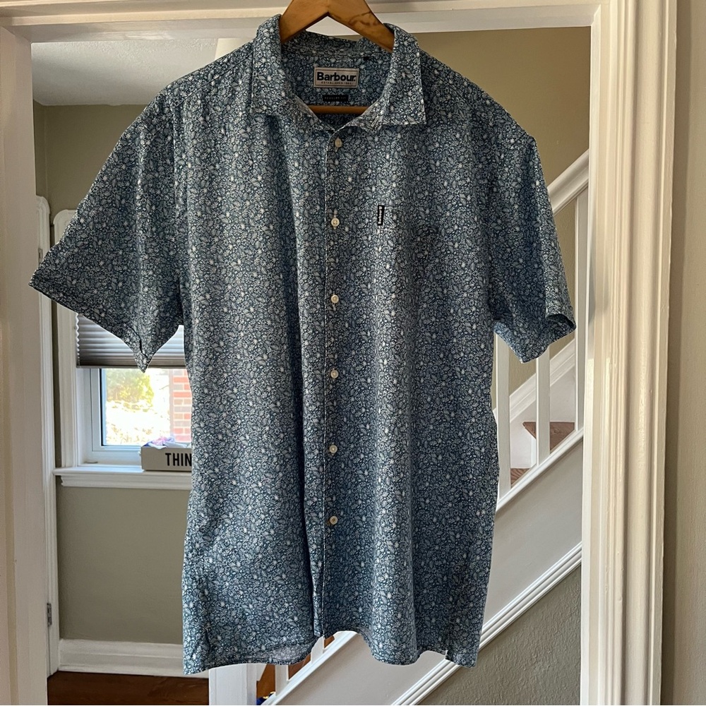 Barbour Designer Floral Short Sleeve Summer Casual Shirt Beach Cottage